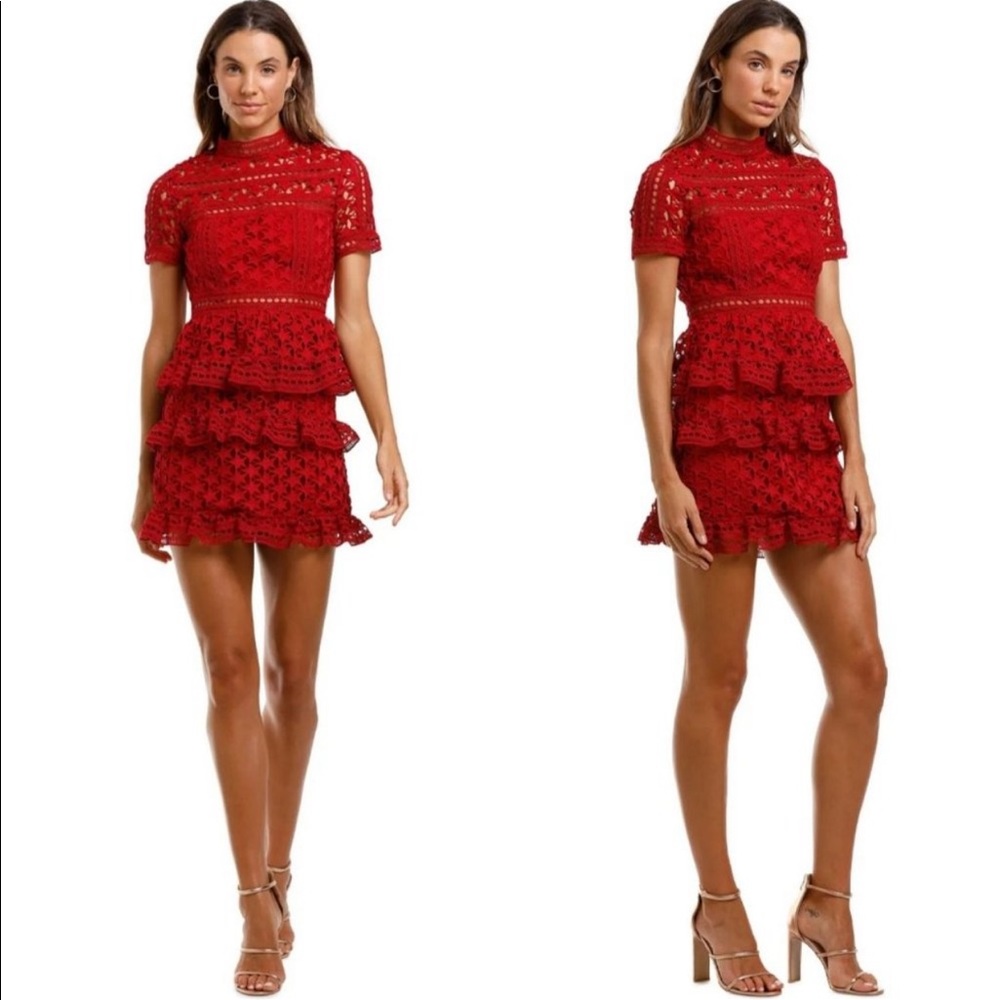 Self Portrait Red Star High Neck Guipure Lace Paneled Mini Dress Size 4 NWT - Picture 14 of 14